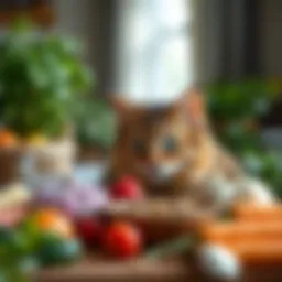 A variety of fresh ingredients for homemade cat food