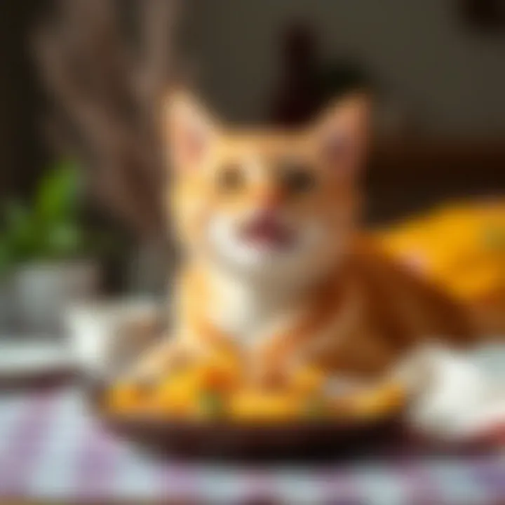 Cat Enjoying a Wholesome Homemade Meal A cat enjoying its homemade meal happily