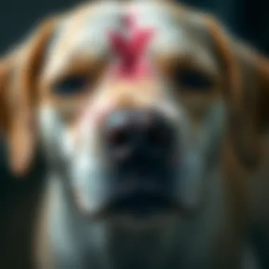 Dog's Irritated Skin Close-up of a dog's irritated skin showing redness