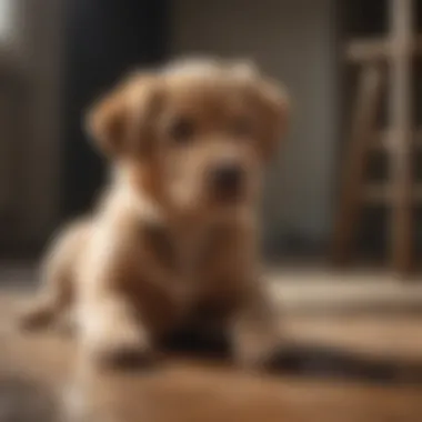 Owner using positive reinforcement to teach puppy to sit