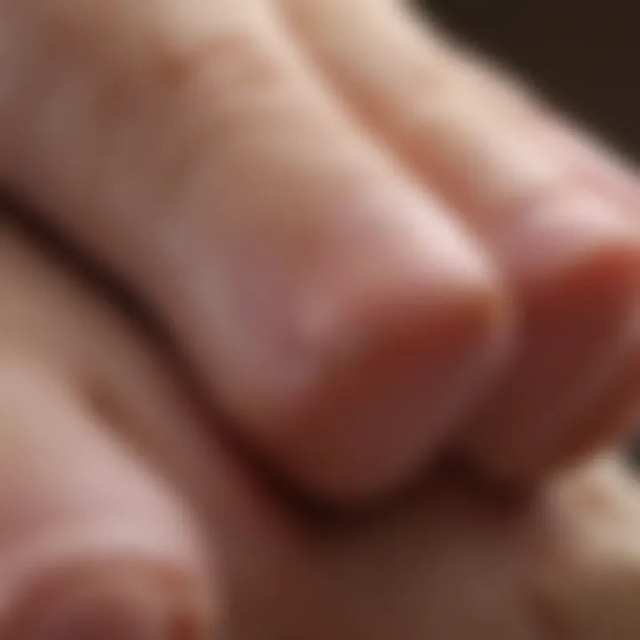 A close-up of a pet's paw being gently held for nail cutting.