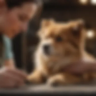 A pet owner comforting their furry friend during nail trimming.