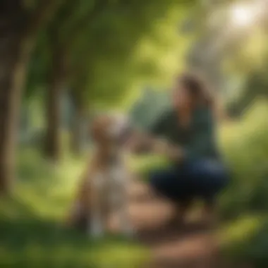 Professional pet sitter playing with a happy dog in a lush green park