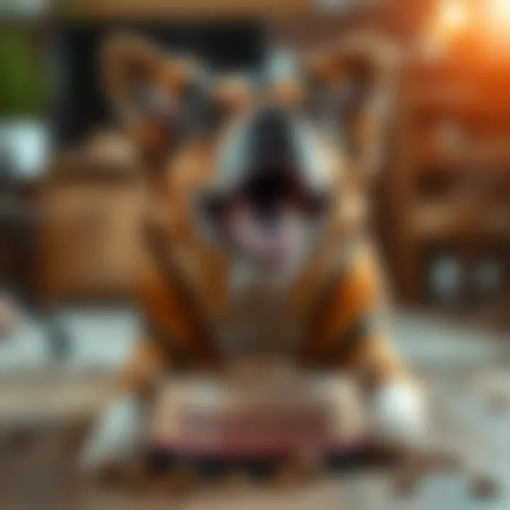 An excited dog enjoying a bowl of Instinct dog food