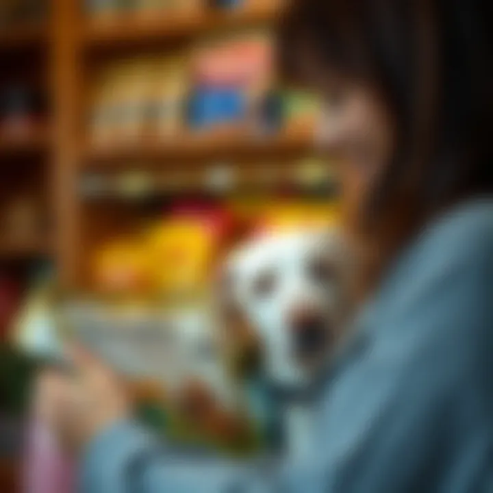 Pet owner reading ingredients on Instinct dog food package