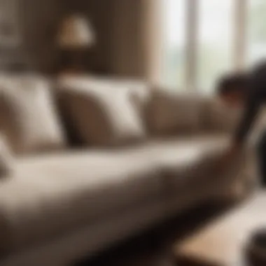 Person measuring a couch for slipcover