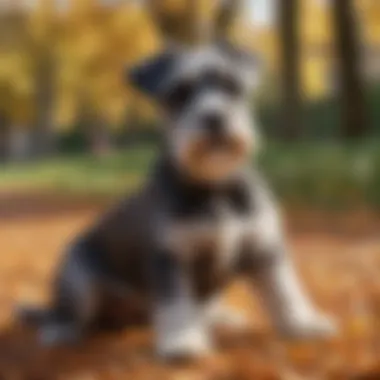 Cute Schnauzer playing in the park