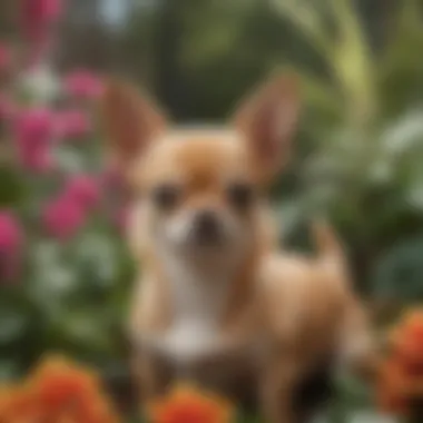 Adorable Chihuahua in a floral garden