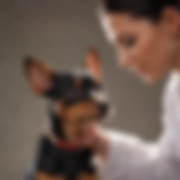 Miniature Pinscher being examined by a veterinarian