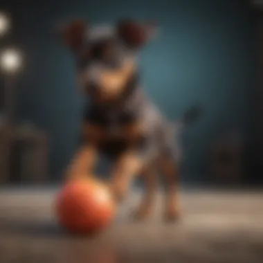 Miniature Pinscher puppy playing with a toy