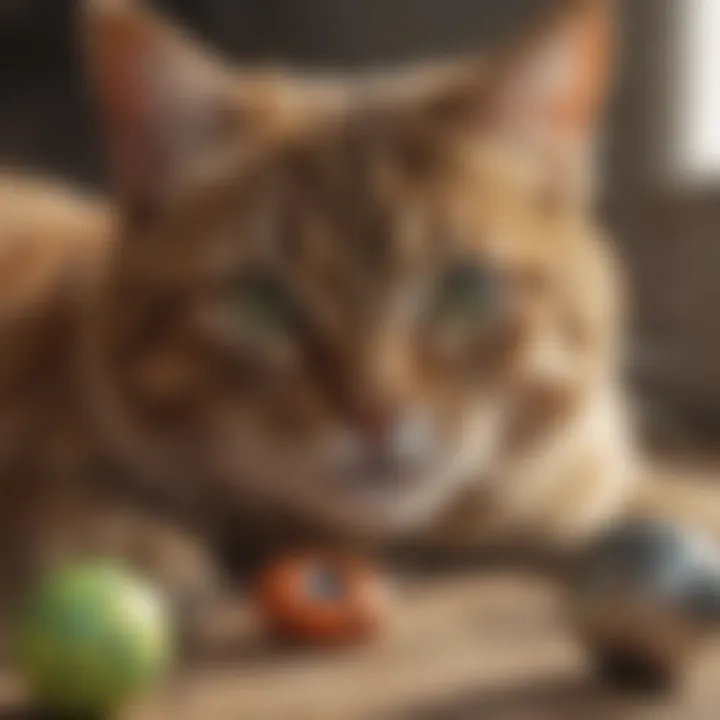 Illustration of various cat toys and enrichment items