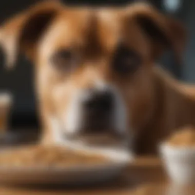 Confused dog looking at food