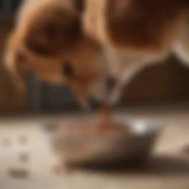 Dog sniffing food bowl