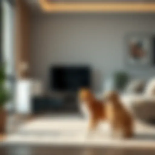 Elegant air purifier in a modern living room with a pet