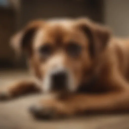 A serene dog resting beside its owner, symbolizing companionship.