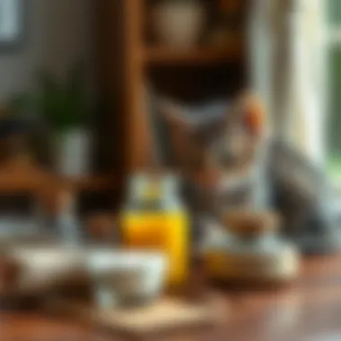 Natural remedies for kitten care displayed on a table