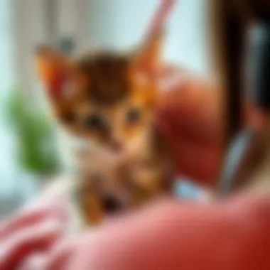 A pet owner examining their kitten's symptoms