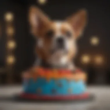 A beautifully decorated dog cake with paw prints and vibrant colors