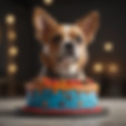 A beautifully decorated dog cake with paw prints and vibrant colors