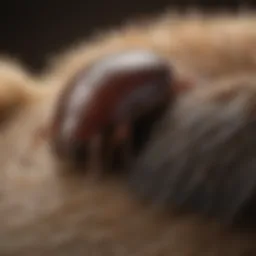 Close-up of a tick on a dog's fur