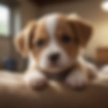 Adorable puppy resting after neutering surgery