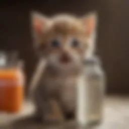 Newborn kitten being bottle-fed