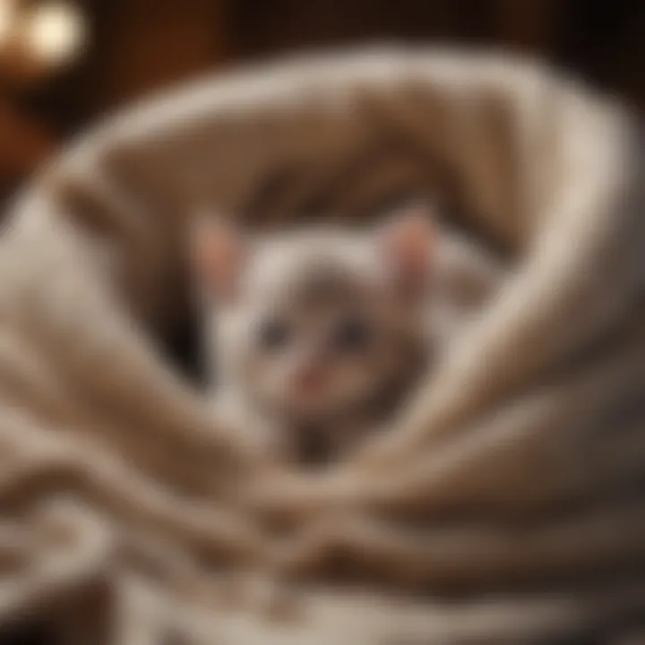 Tiny newborn kitten nestled in a cozy blanket