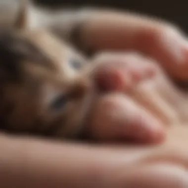 Close-up of a newborn kitten's adorable tiny paws