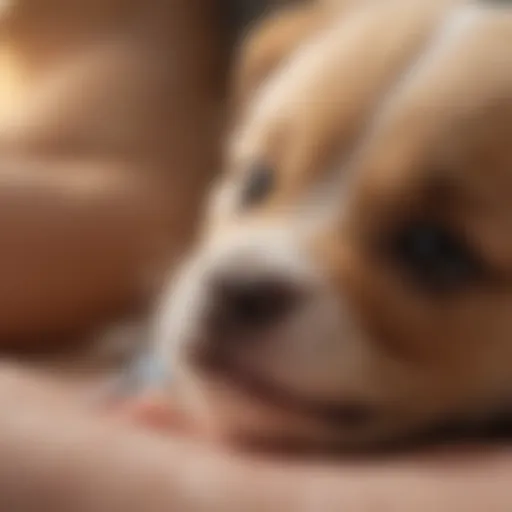 Tiny newborn puppy being gently fed with a syringe