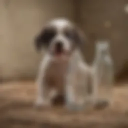 Newborn puppy being bottle-fed