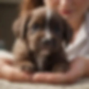 Veterinarian examining a newborn puppy