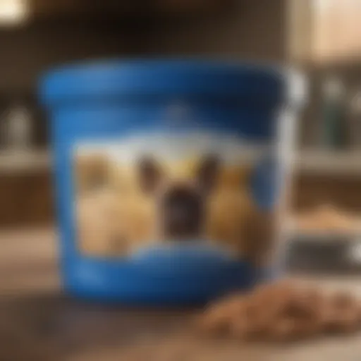 Close-up of Blue Buffalo dog food in a bowl, highlighting premium ingredients.