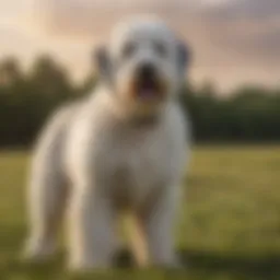 Majestic Old English Sheepdog standing in a field