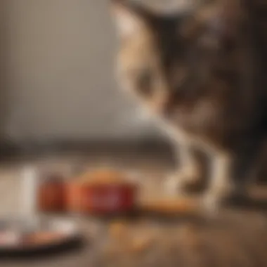 Cat owner measuring portion of canned cat food