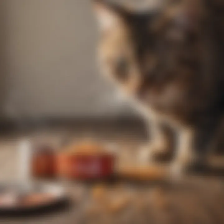 Cat owner measuring portion of canned cat food