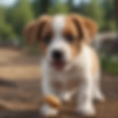 Puppy receiving a treat during a training session