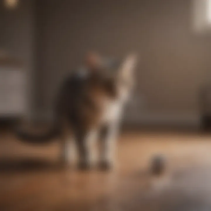 A cat happily batting at a laser pointer dot on the floor