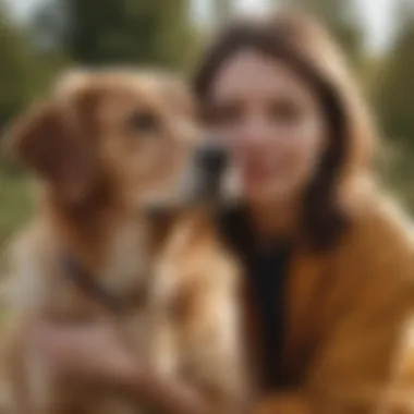 Owner and dog embracing in a moment of relief post-recovery