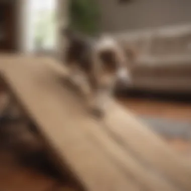 Owner helping a dog navigate a ramp to a couch