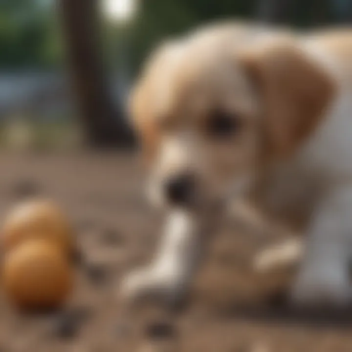 Owner gently training puppy with positive reinforcement