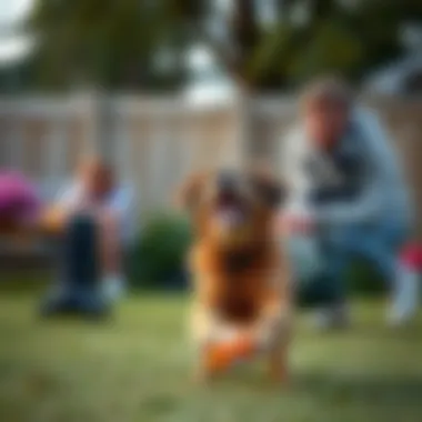 Owner observing dog engaging with the self dog ball thrower