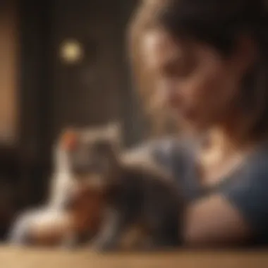 Owner gently petting kitten