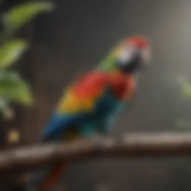 Parrot Perched on Branch with Balanced Diet