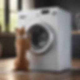 A sleek paw washing machine ready for use with a pet