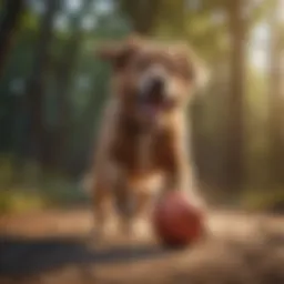 Illustration of a happy dog playing with a ball