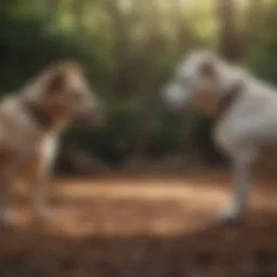 Two dogs playing peacefully together