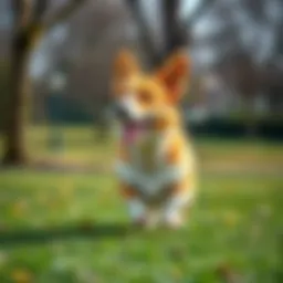 Pembroke Welsh Corgi playing in a park