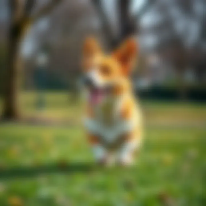 A Pembroke Welsh Corgi Enjoying Playtime Pembroke Welsh Corgi playing in a park