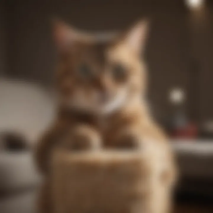 Cat enjoying scratching post instead of couch