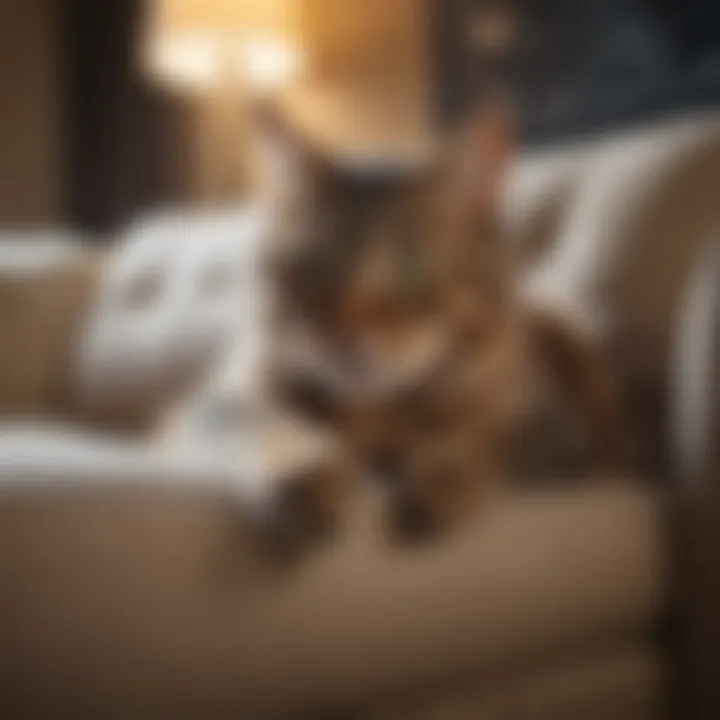 Cat scratching a luxurious couch